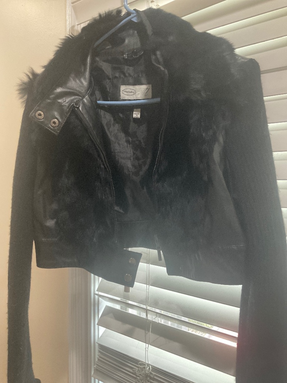 Vintage real rabbit fur  faux leather sweater/jacket L